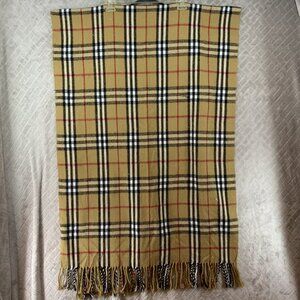 Scarf Large Mustard Yellow Plaid Tassels 27x86 Flannel